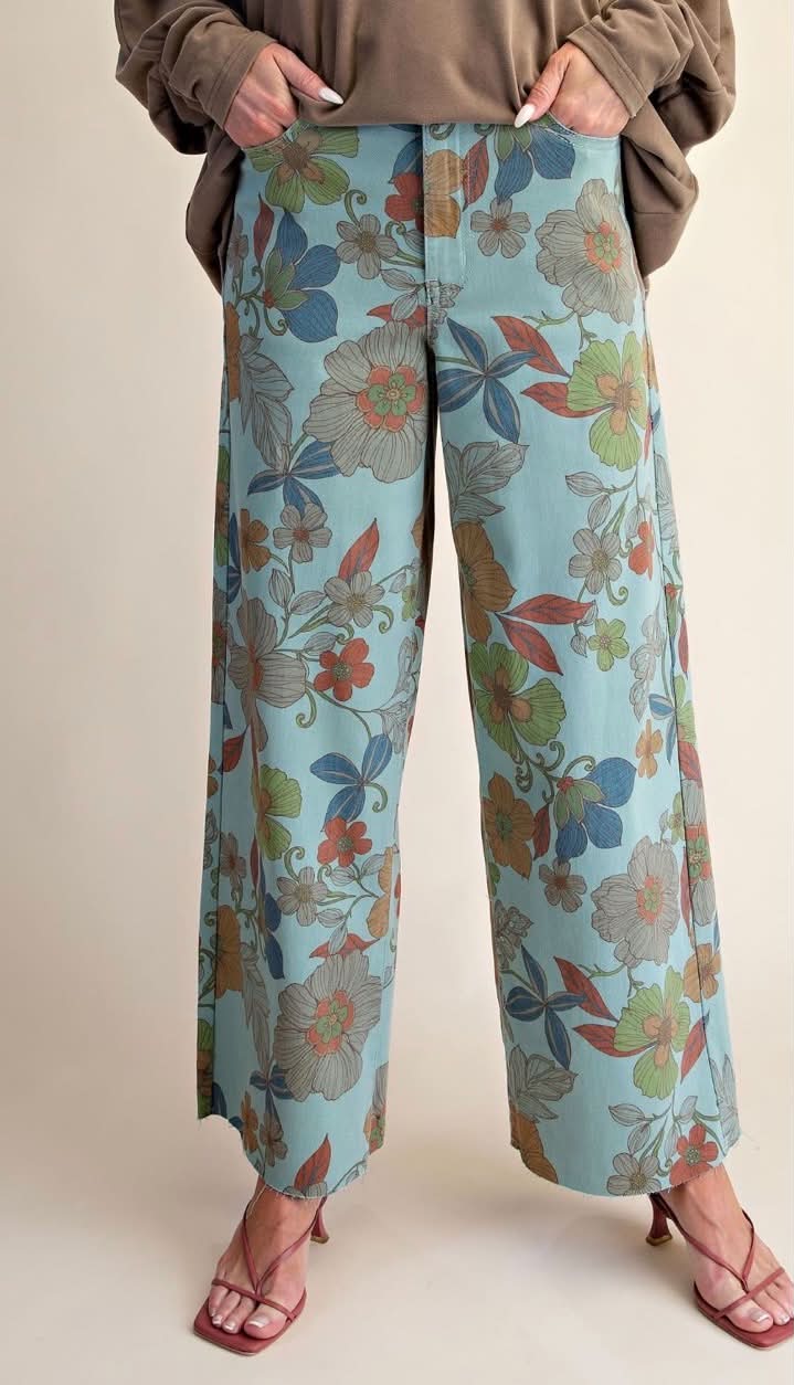 Easel floral stretch twill pants