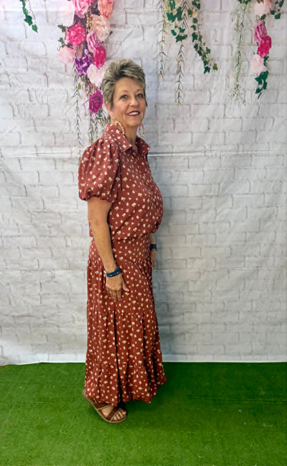 Brunch Date Floral Bubble Hem Shirt