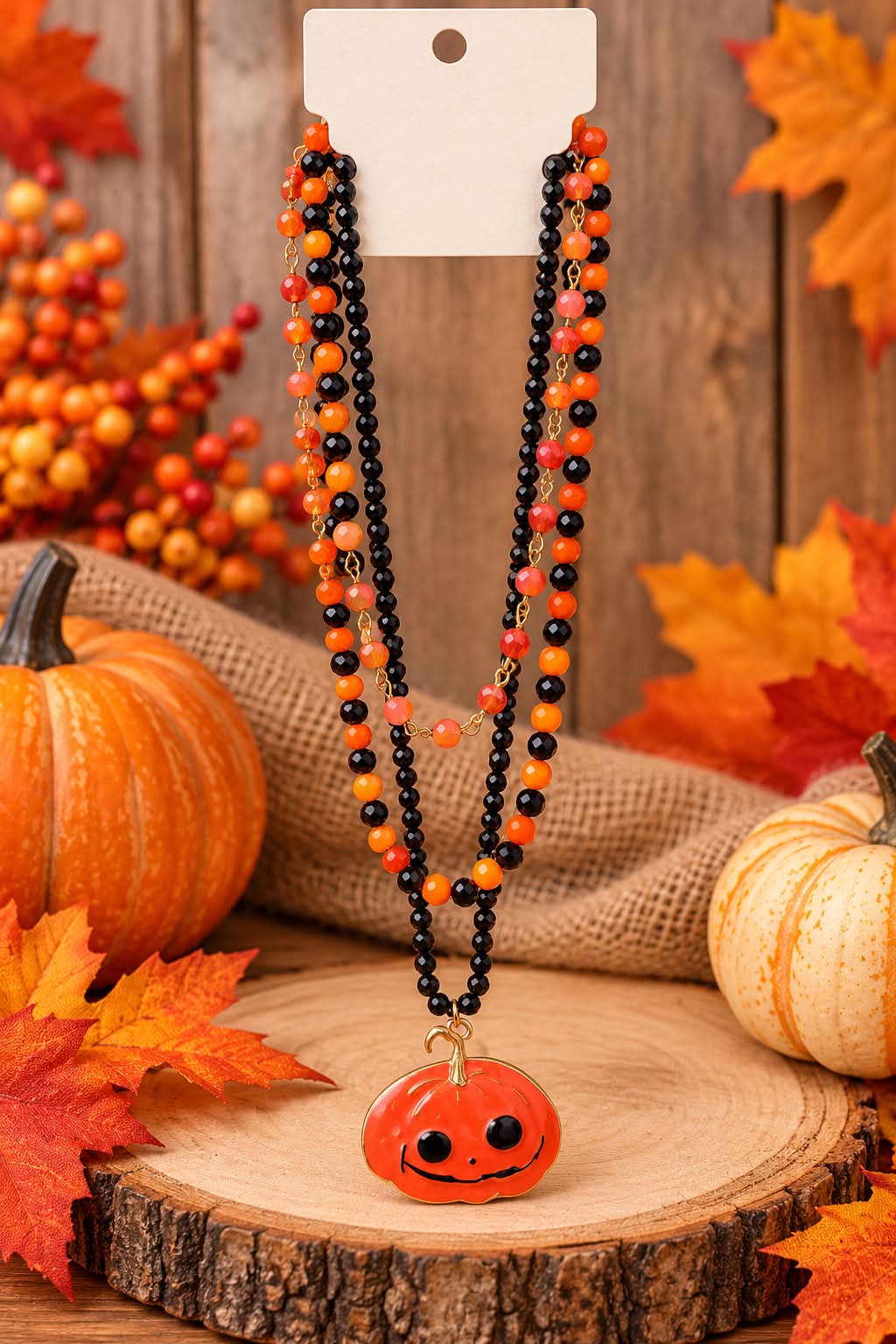 Halloween 3 strand pumpkin necklace