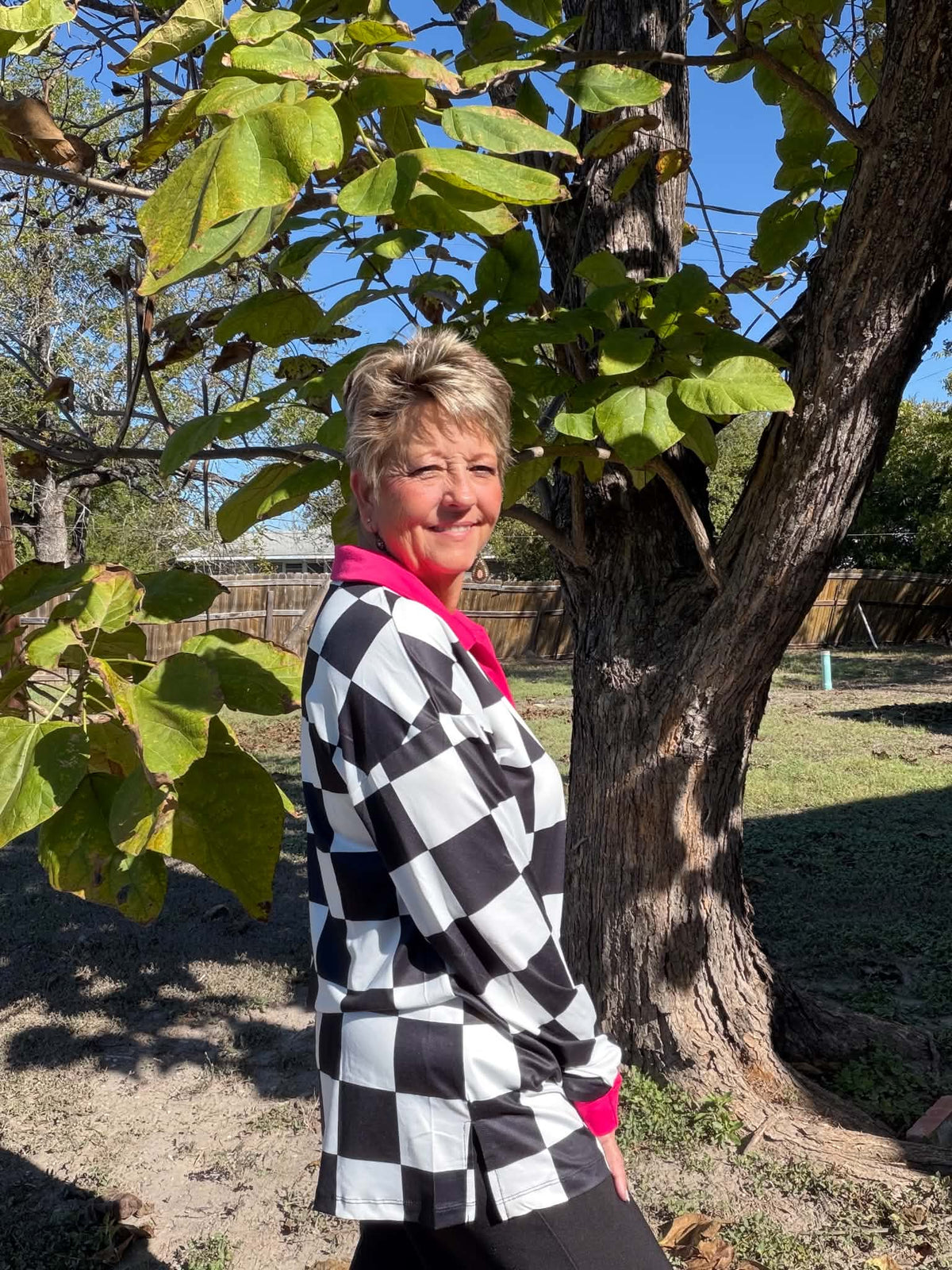 Sunshine & Rodeo checkered pink top