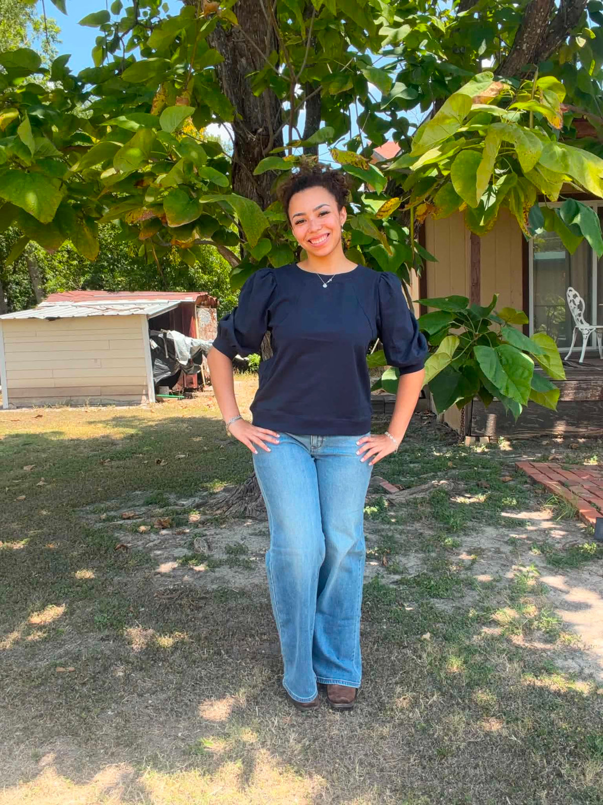 Umgee crew neck puff sleeve top