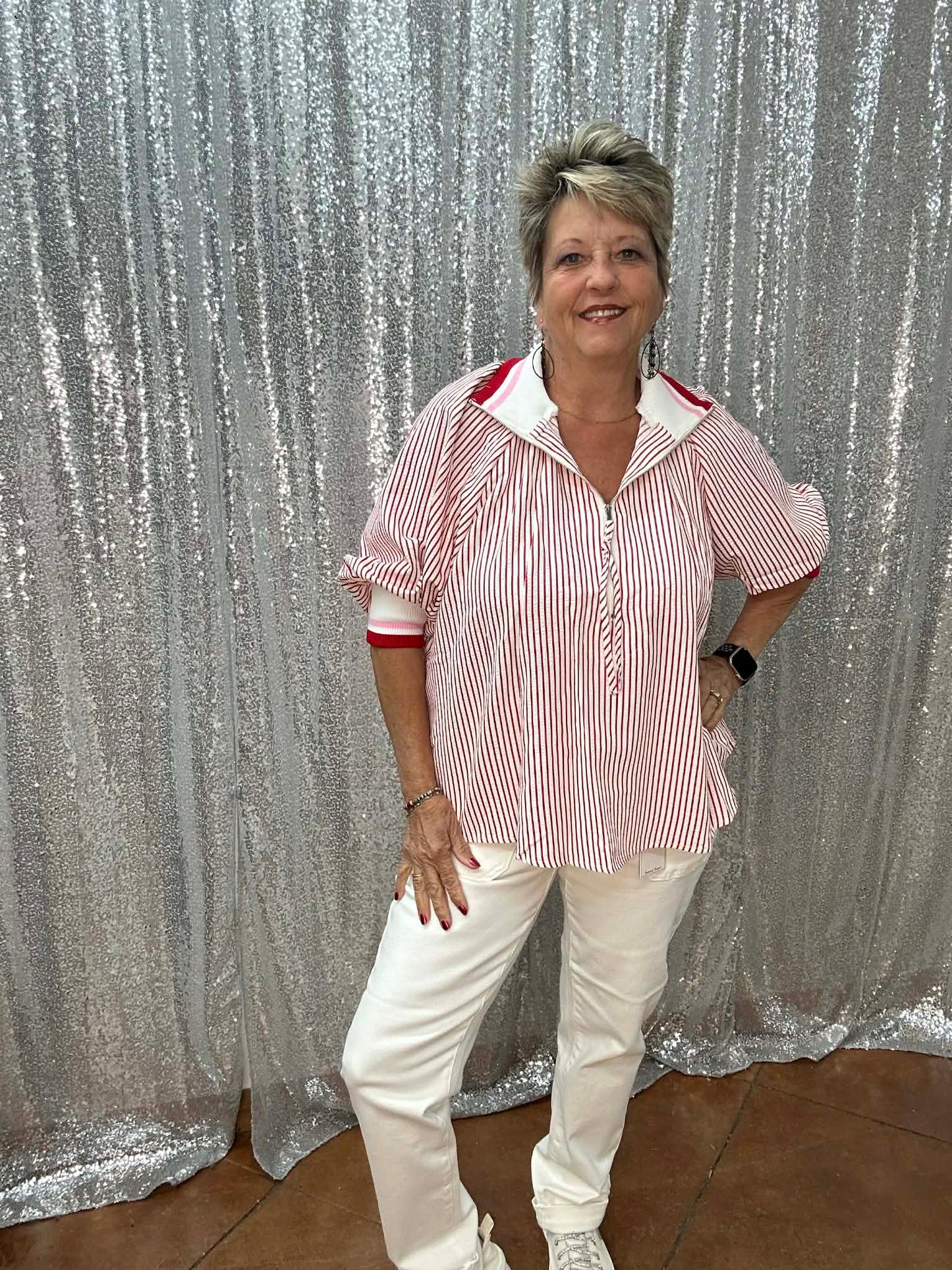 SHE & SKY  Striped top w/zipper