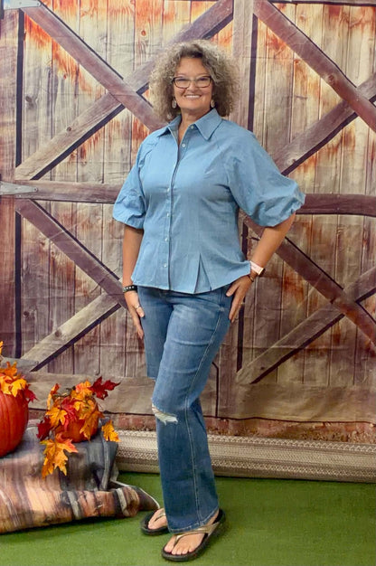 Heimish puff sleeve button down blouse