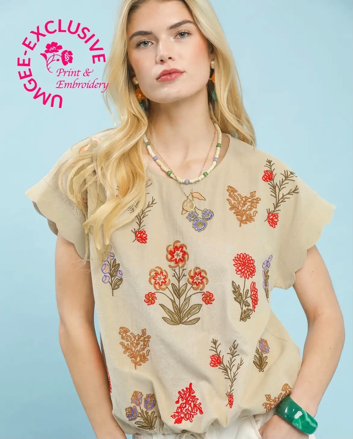 UMGEE embroidered botanical plus top