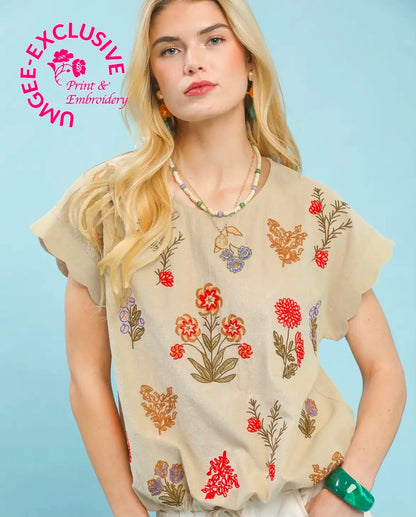 UMGEE embroidered botanical plus top