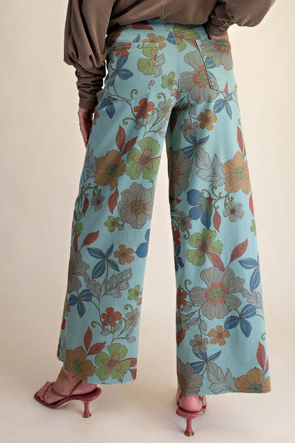 Easel floral stretch twill pants