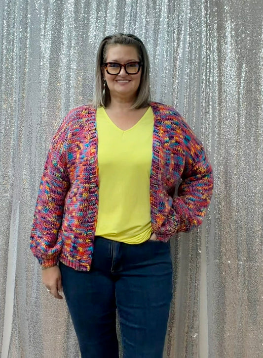 She + Sky Pink Multi-Colored Cardigan