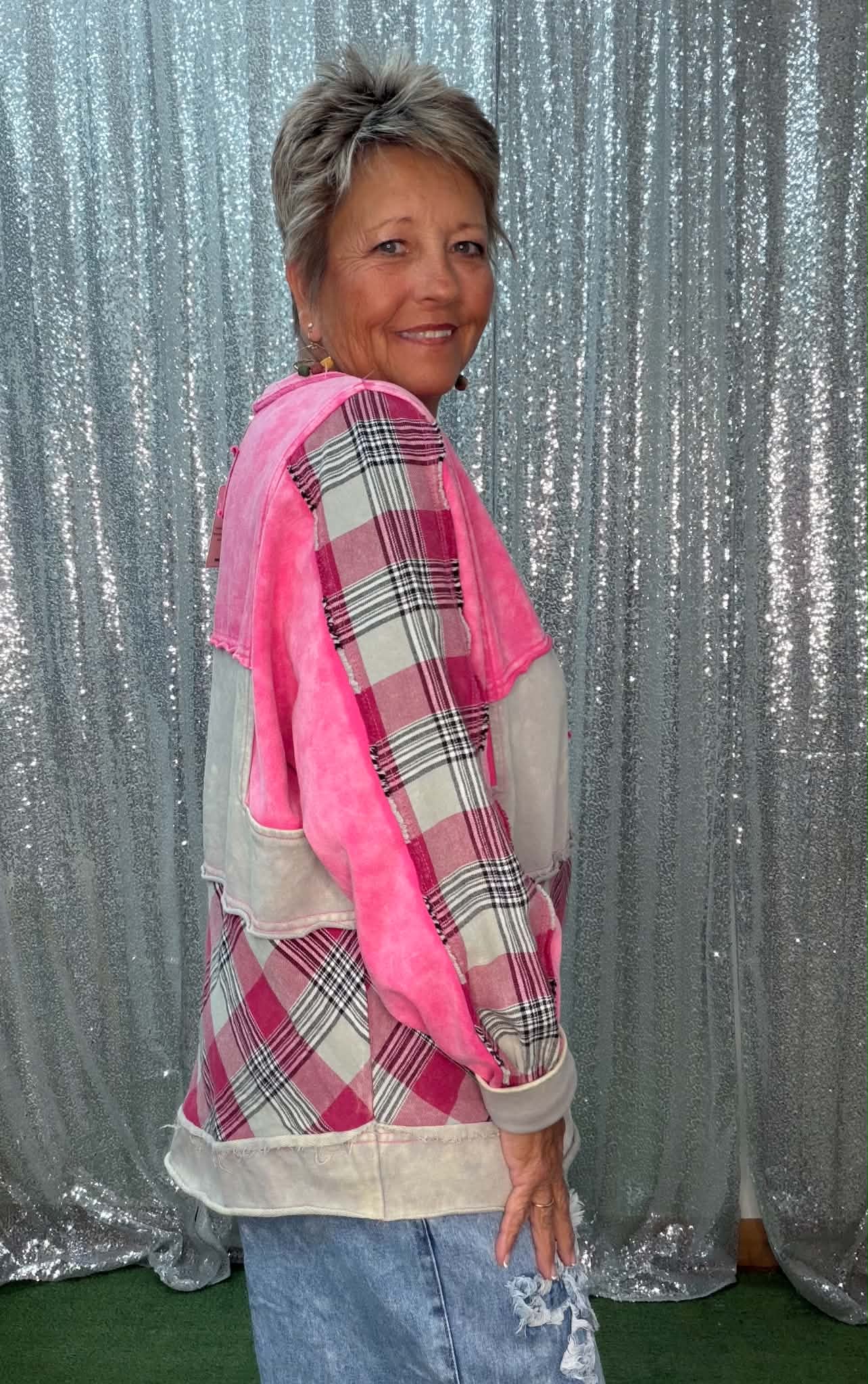 Sage & Fig pink patch mix media top