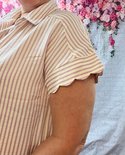 Umgee stripe scalloped sleeve top