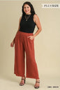 Umgee Wide Leg Crop Linen Pants Plus Size