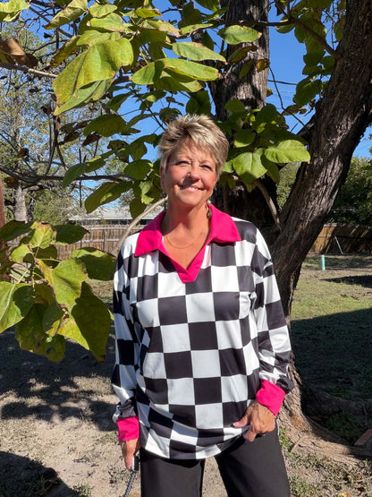 Sunshine & Rodeo checkered pink top