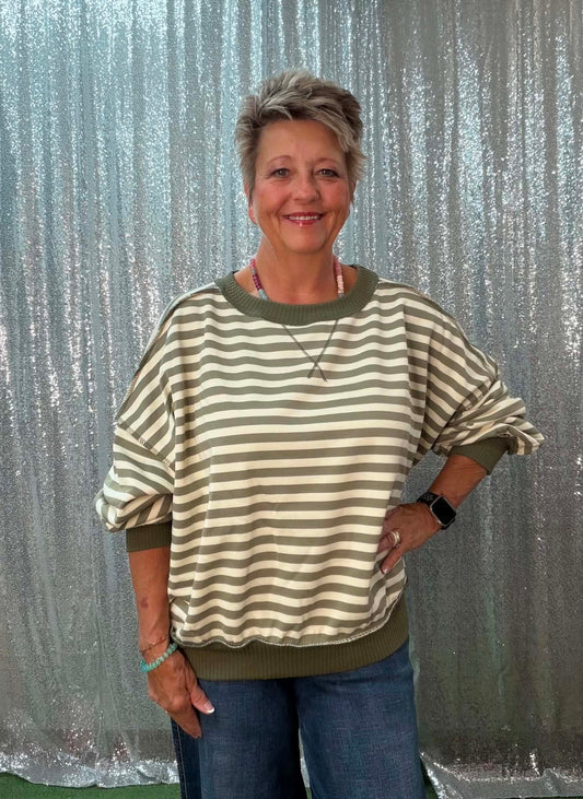 Heimish Striped Drop-Shoulder PLUS top