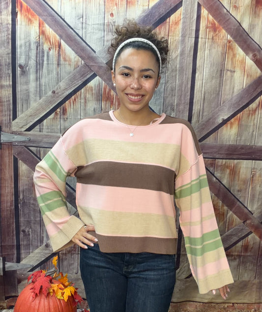 New Me Multi color Stripe lightweight sweater