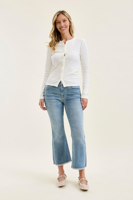 Judy Blue Mid Rise light wash kick flare