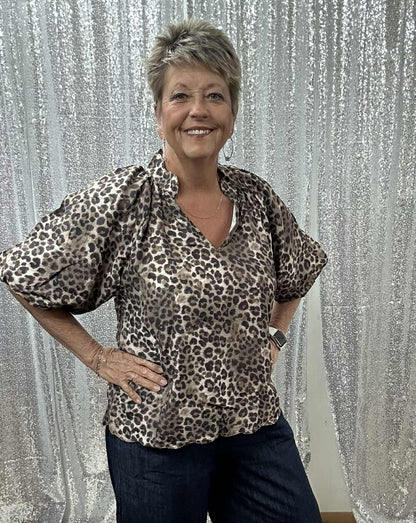 Bubble sleeve Animal Print Umgee Blouse