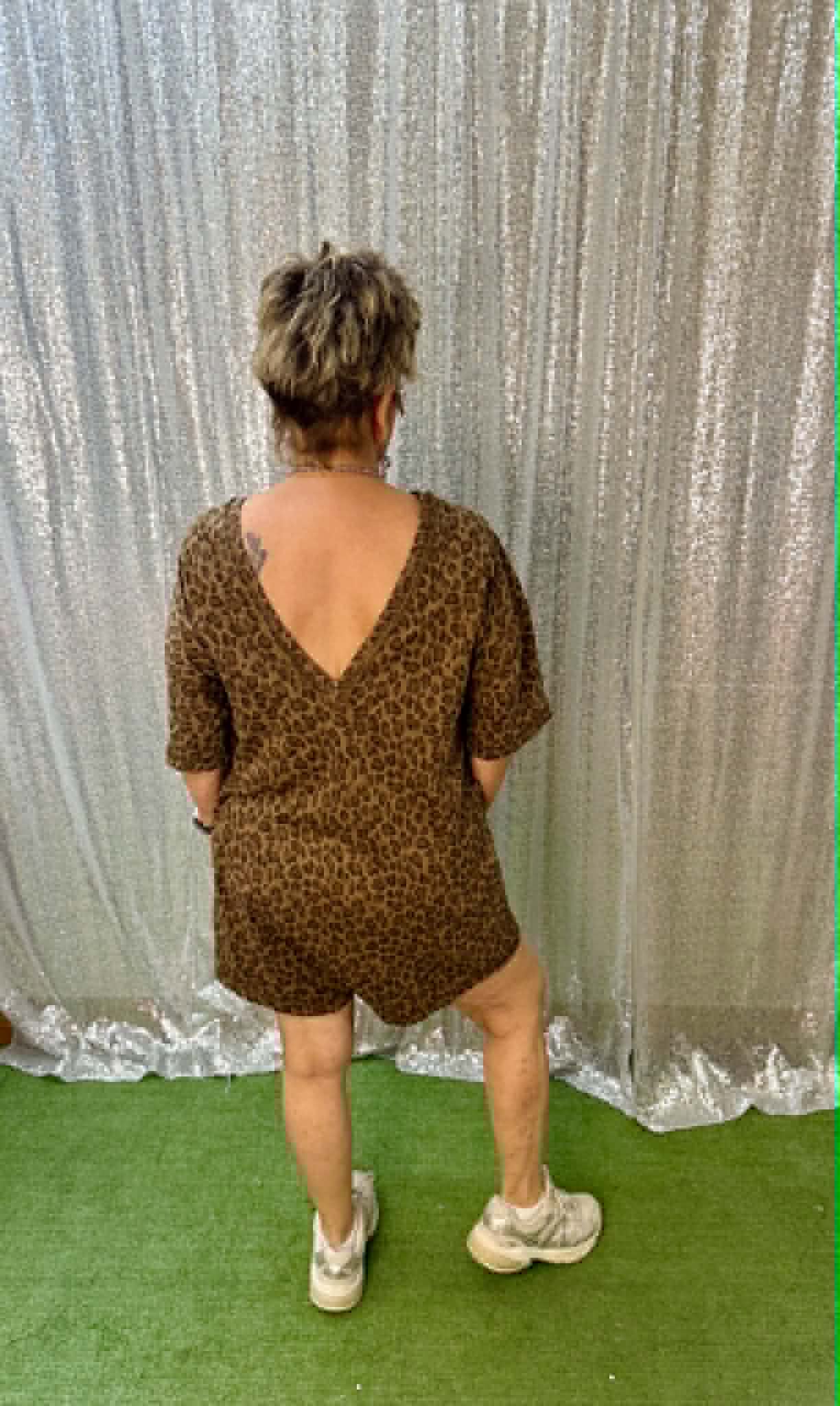 New Me Mocha Leopard short romper