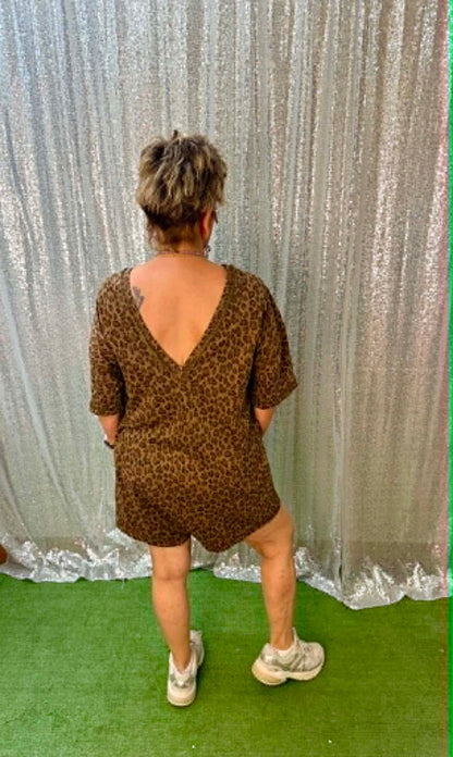 New Me Mocha Leopard short romper