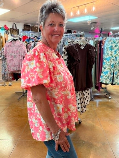 umgee coral puff sleeve top