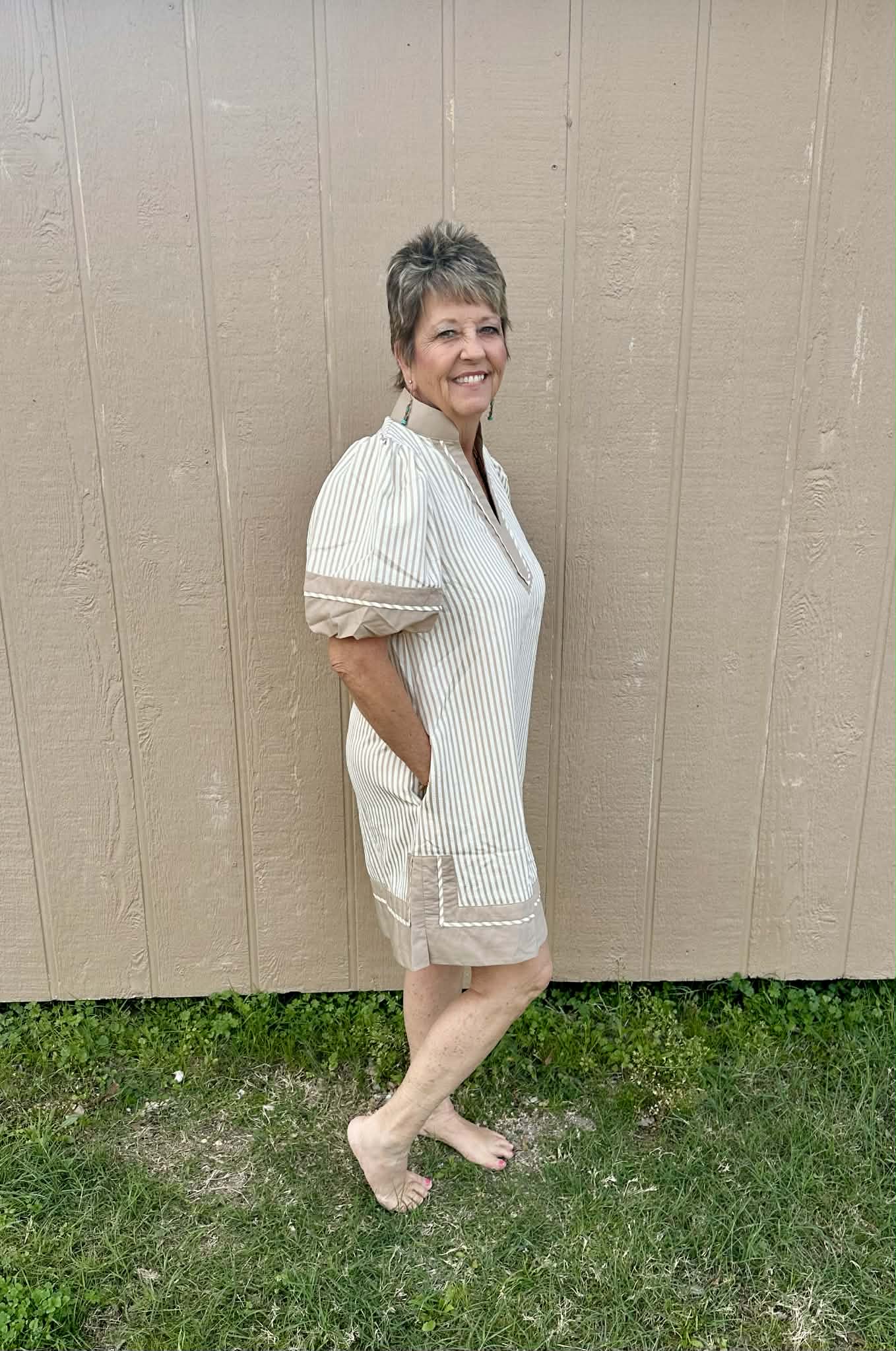 entro oatmeal strip dress