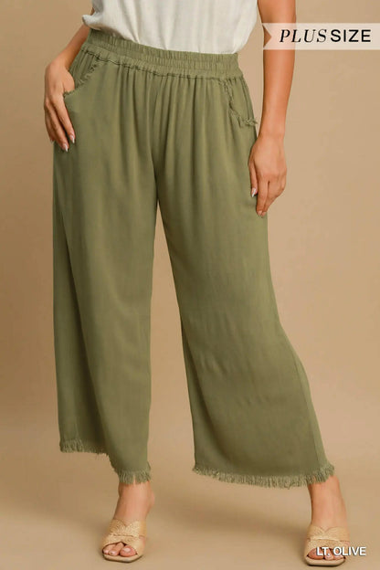Umgee Wide Leg Crop Linen Pants Plus Size