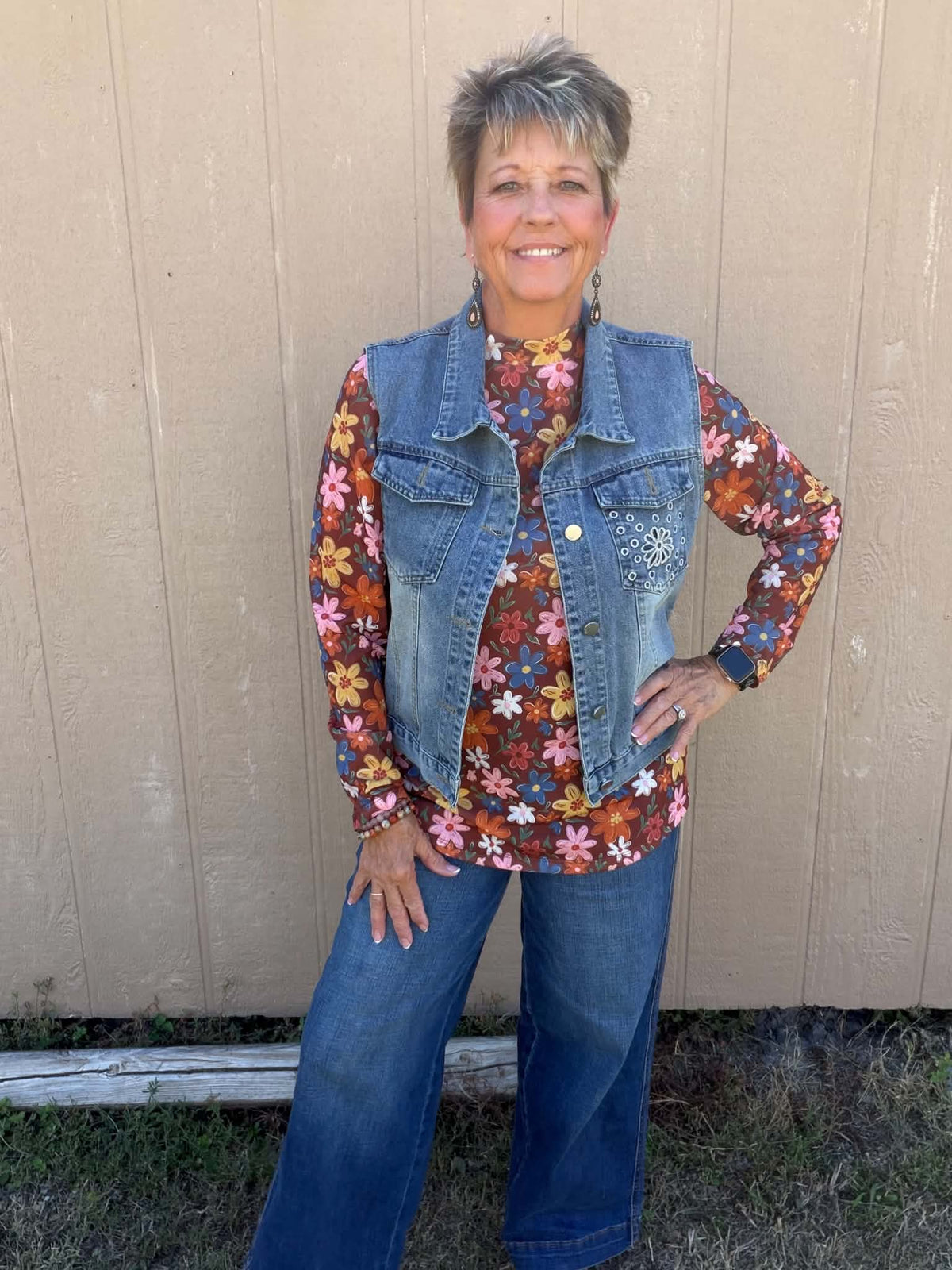 Sunshine & Rodeo Brown Multi Floral Mesh Top