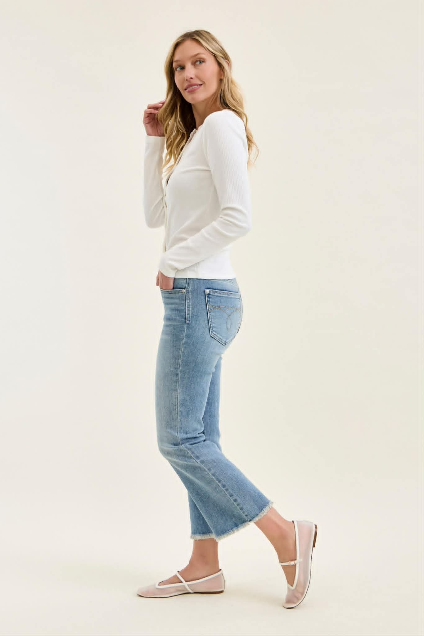 Judy Blue Mid Rise light wash kick flare