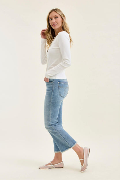 Judy Blue Mid Rise light wash kick flare