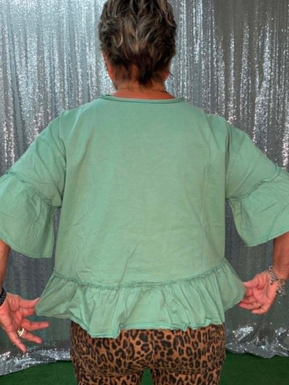 New Me V-neck T-shirt w/ruffles