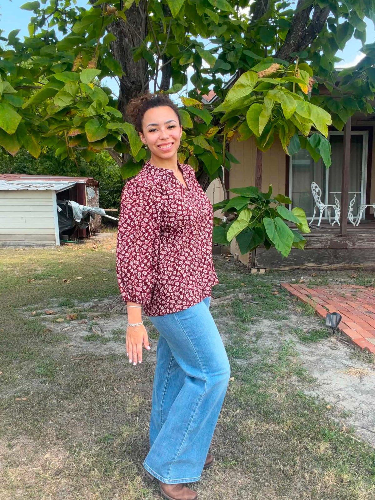 Umgee burgundy floral top