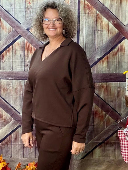 YELETE scuba collared vneck PLUS
