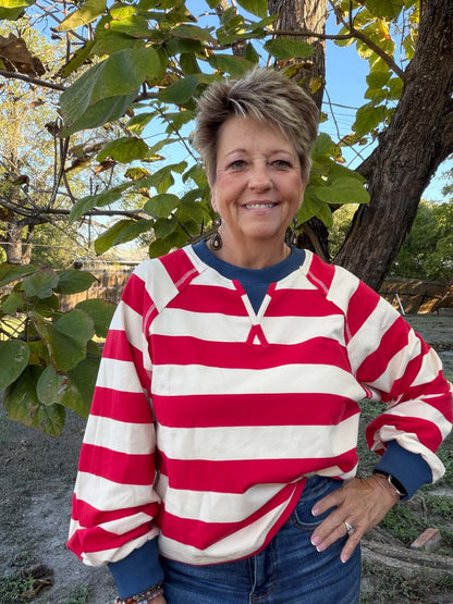 New Me red beige blue sweatshirt
