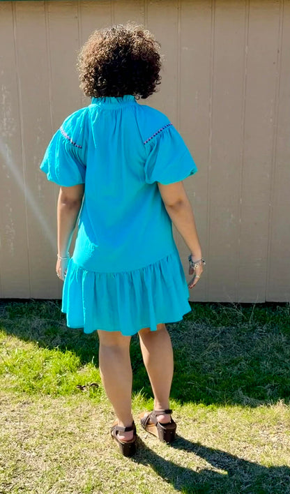 Umgee Boho floral Mini dress turquoise