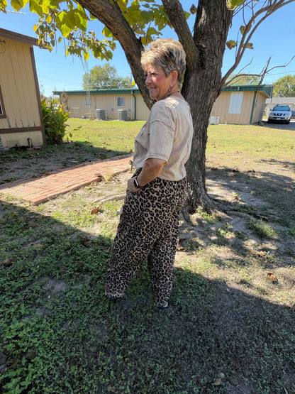 New Me taupe leopard sweatpants