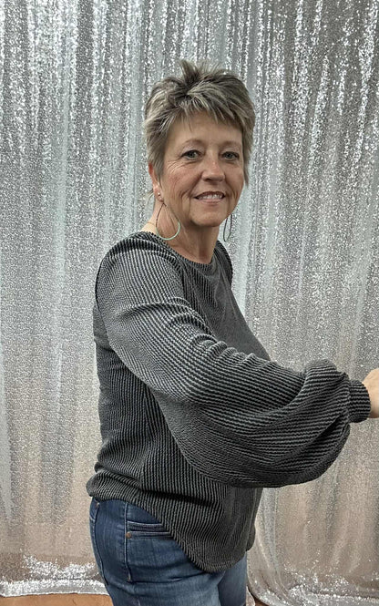 Bubble Sleeve Ribbed Long Sleeve