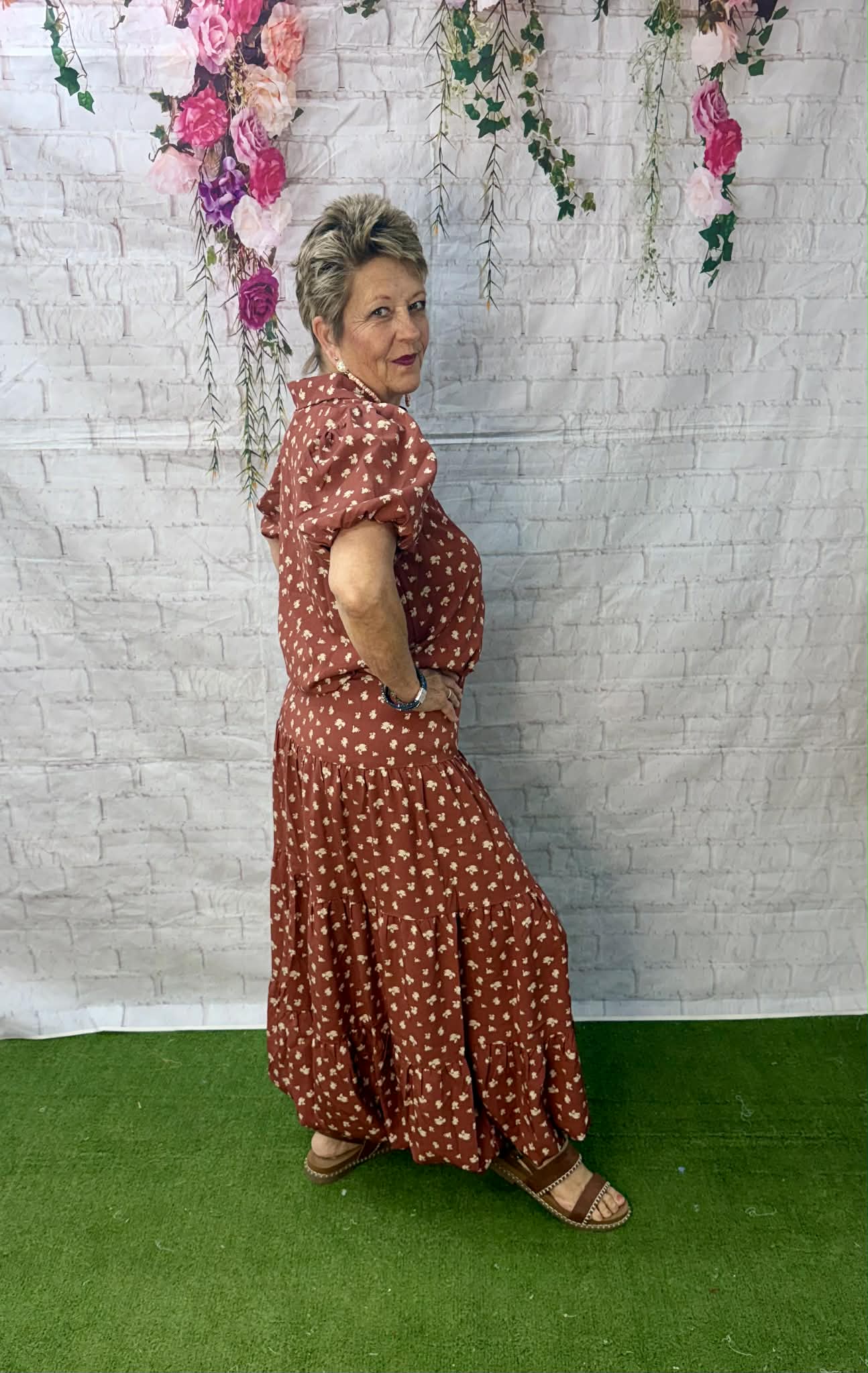Brunch Date Floral Bubble Hem Shirt