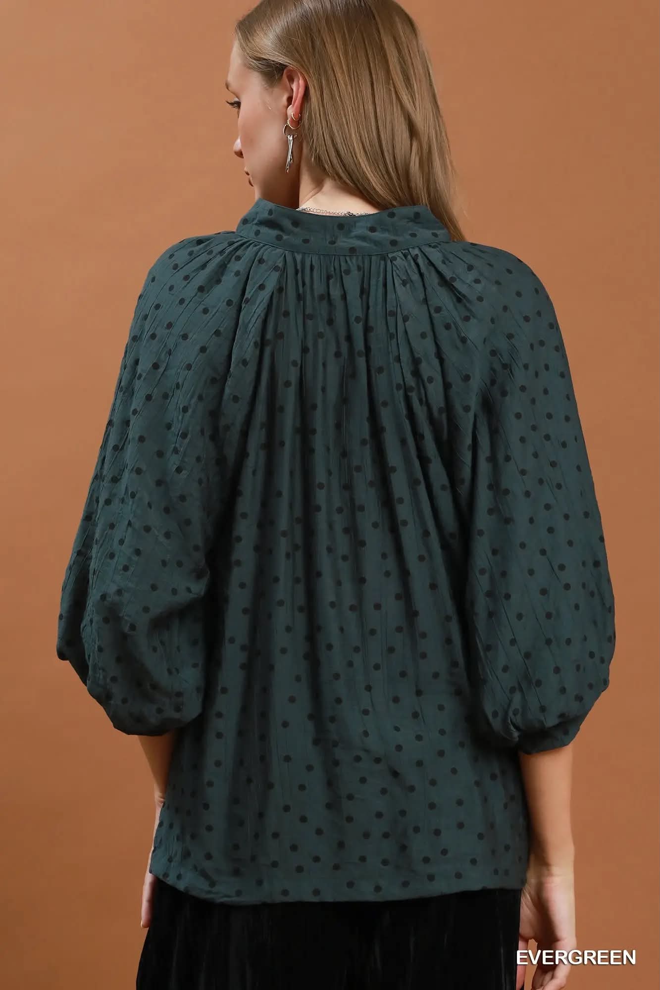 Umgee Polka Dot Textured Puff Sleeve Top