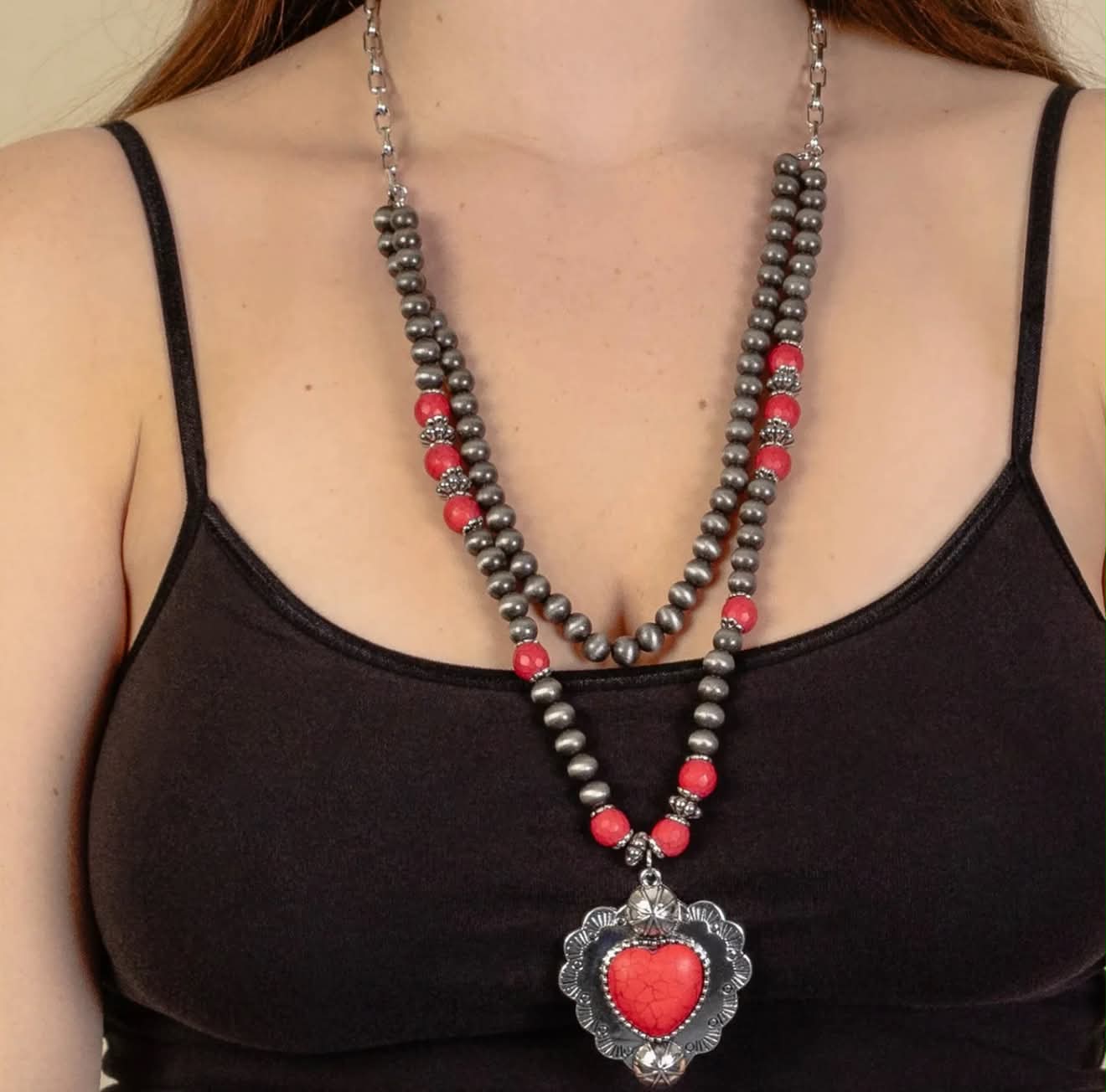 Squash Blossom heart Layered Necklace