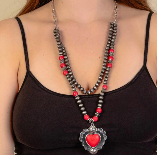 Squash Blossom heart Layered Necklace