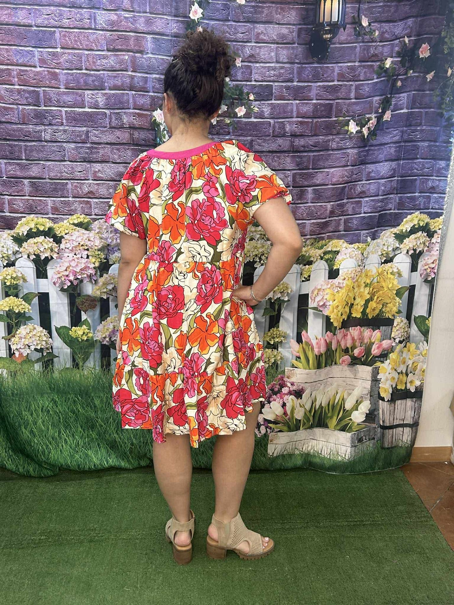 Umgee Floral Pink Babydoll Dress