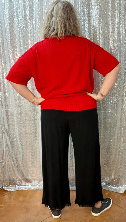 Umgee Wide Leg Crop Linen Pants Plus Size