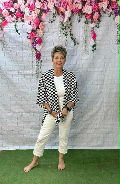 SUNSHINE & RODEOS CHECKED SHORT KIMONO