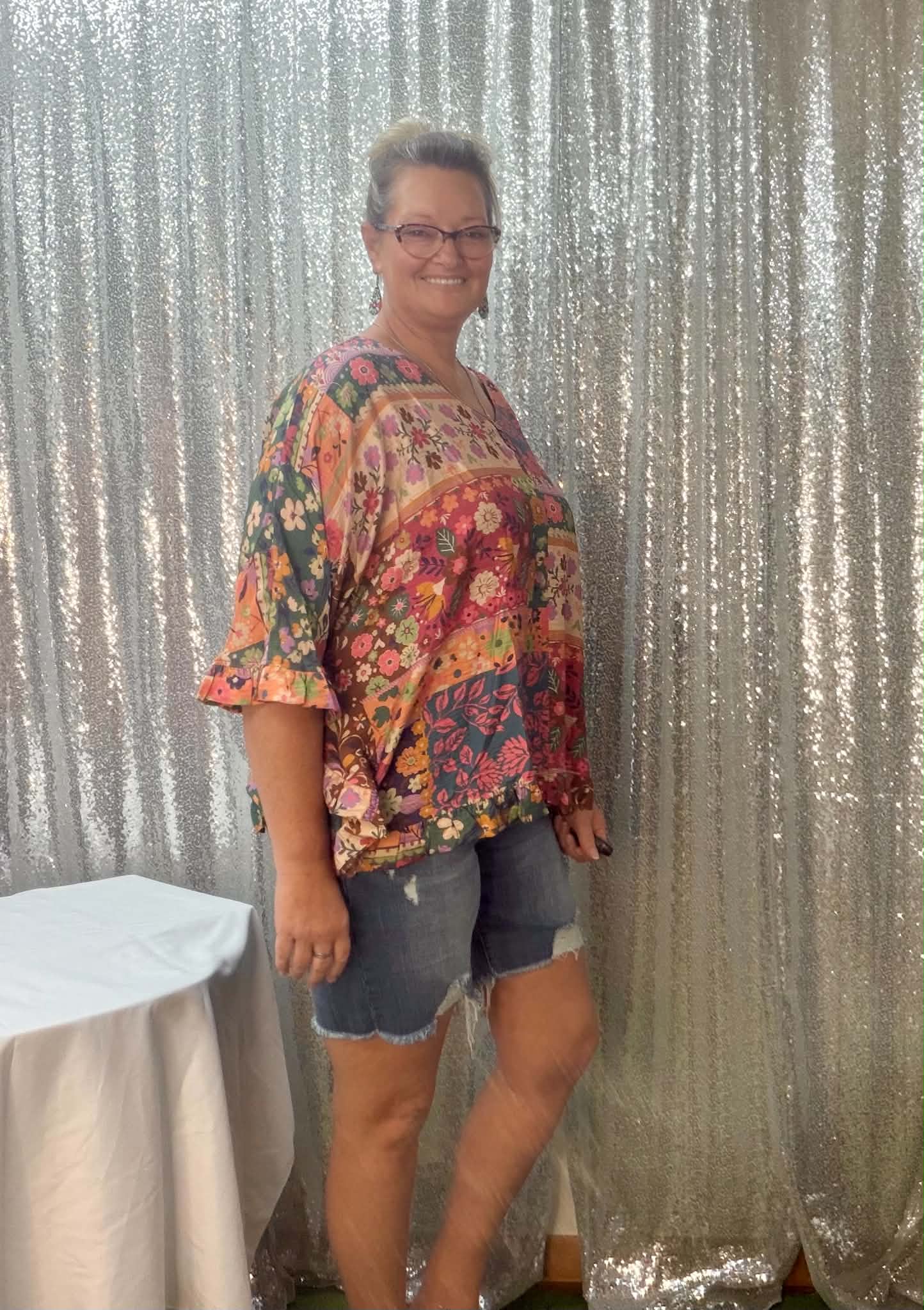 Easel Pink Brown Floral Top