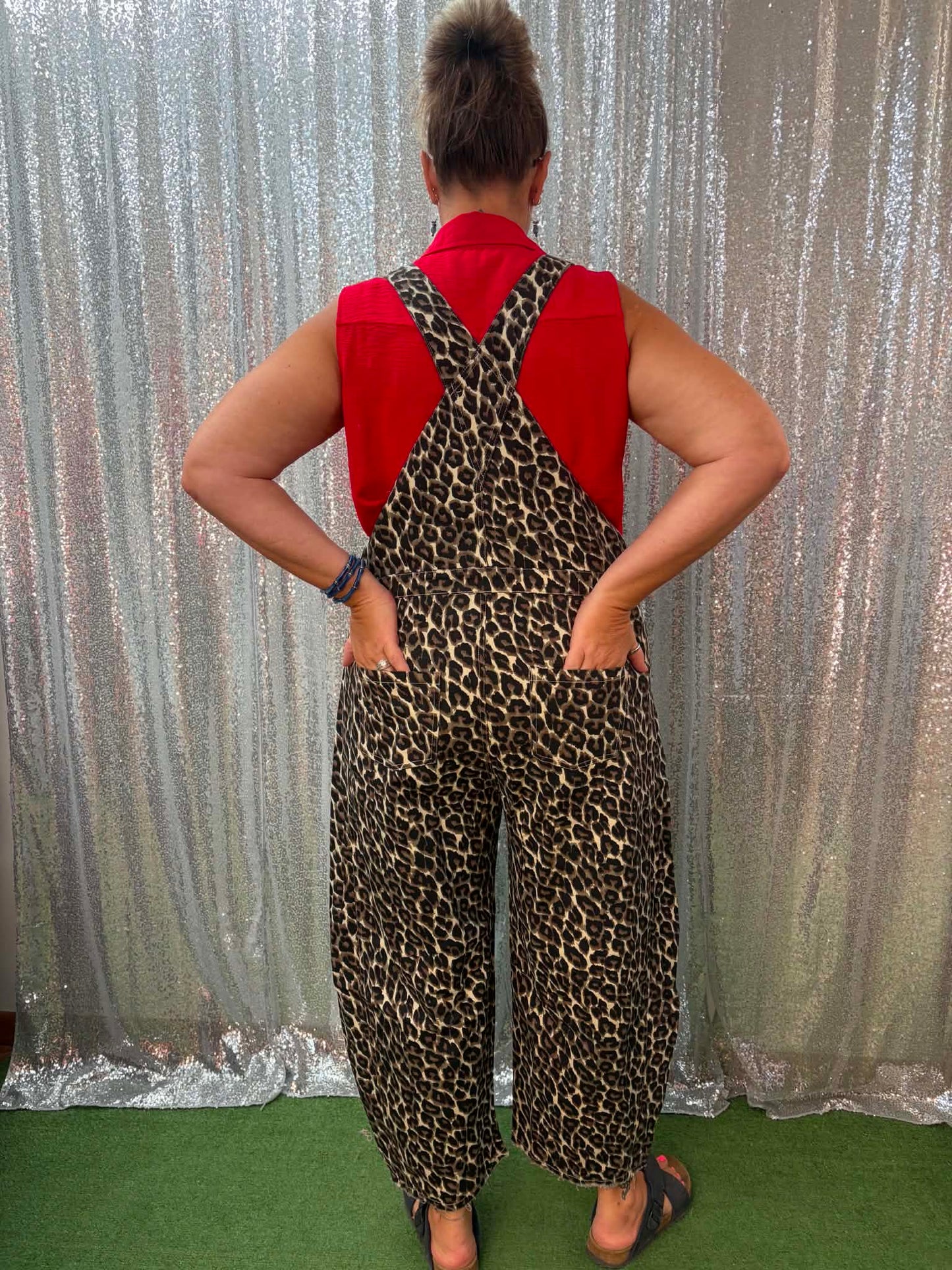 Oddi Leopard Mixed Media Overalls Plus