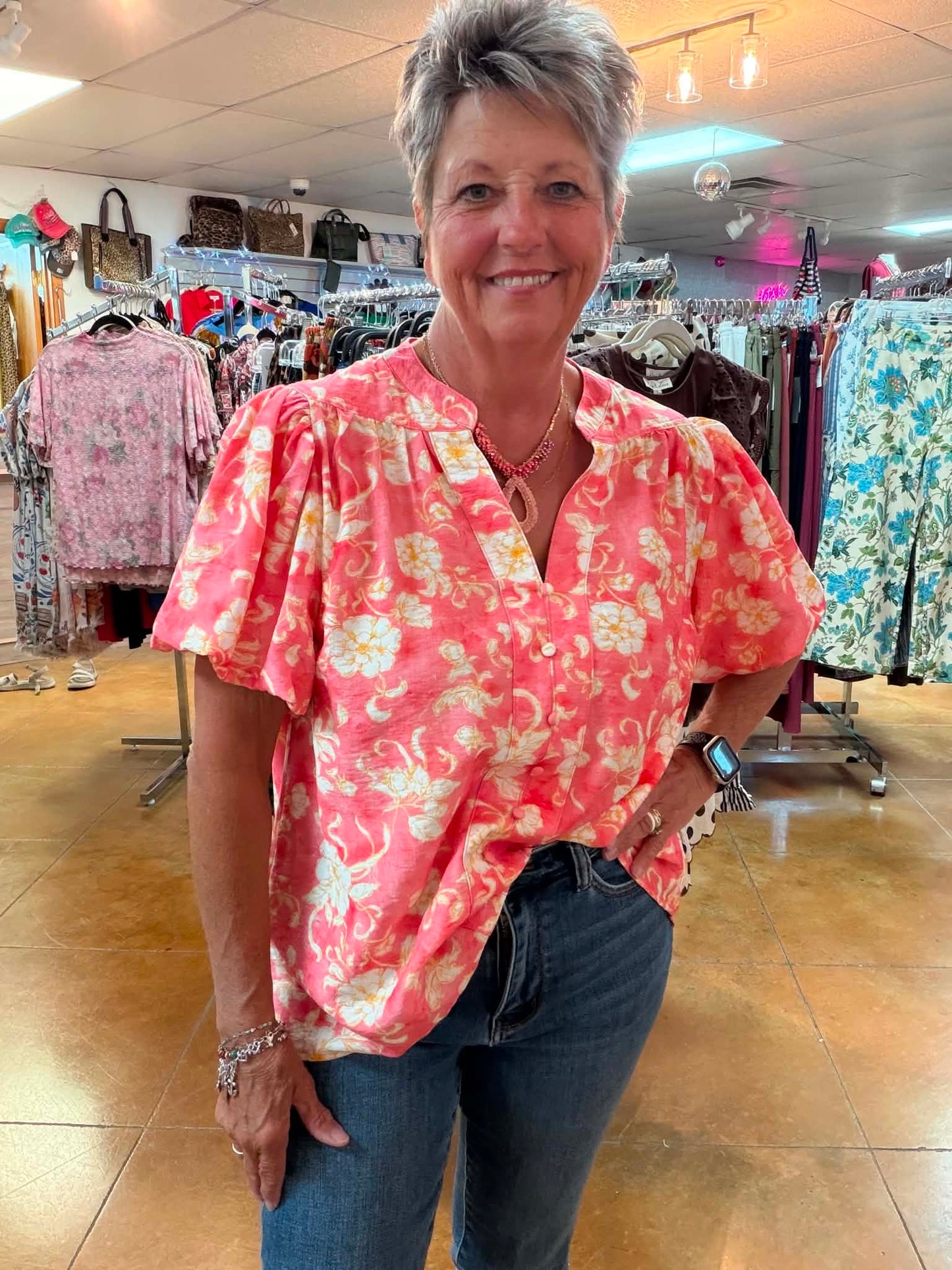 umgee coral puff sleeve top