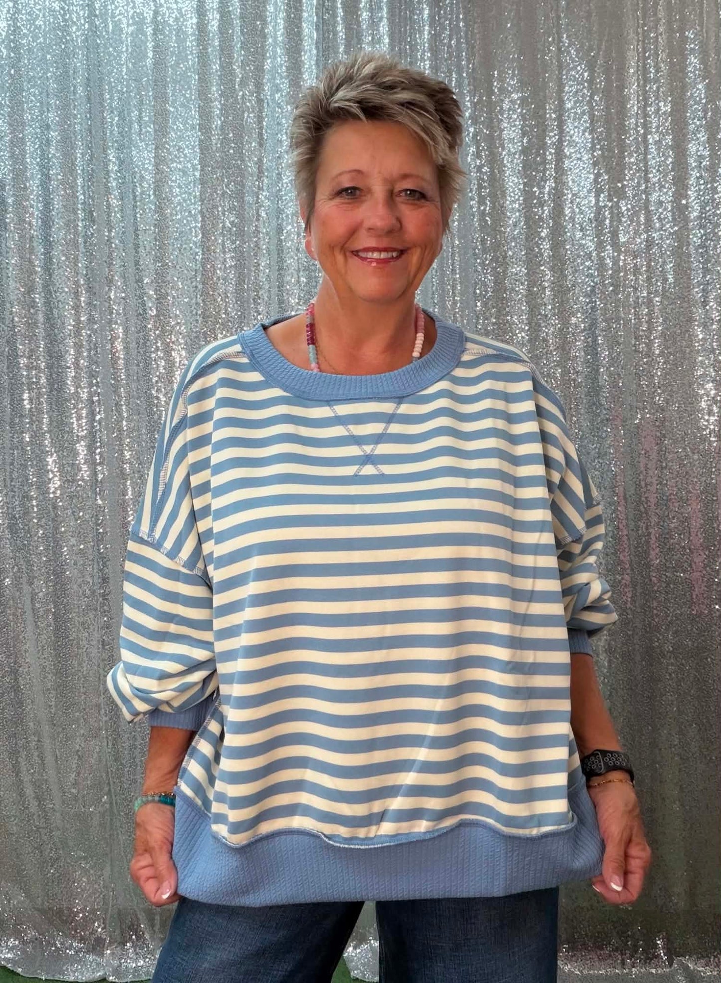 Heimish Striped Drop-Shoulder PLUS top