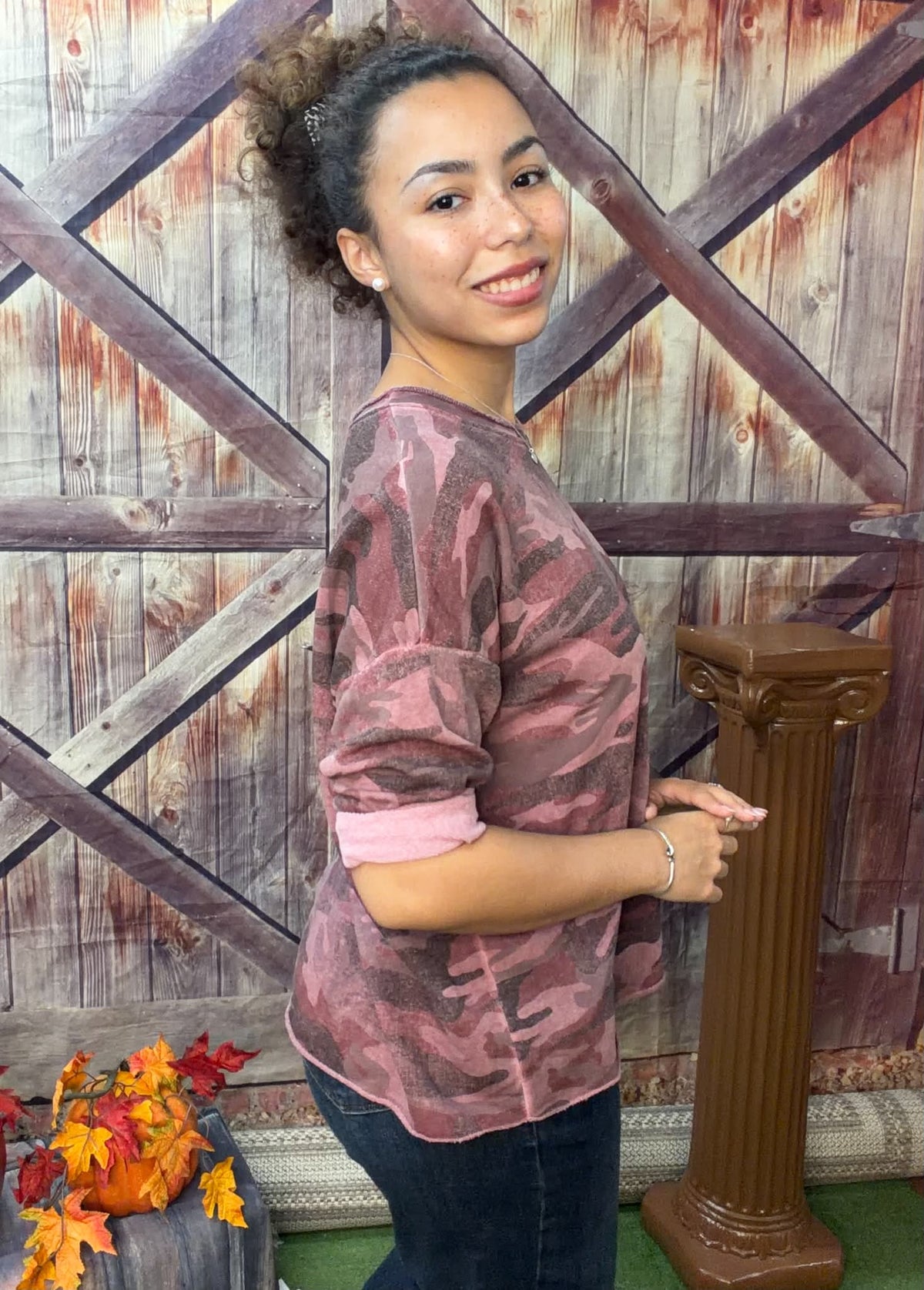 Made In Italy Camo Raw Seam Top