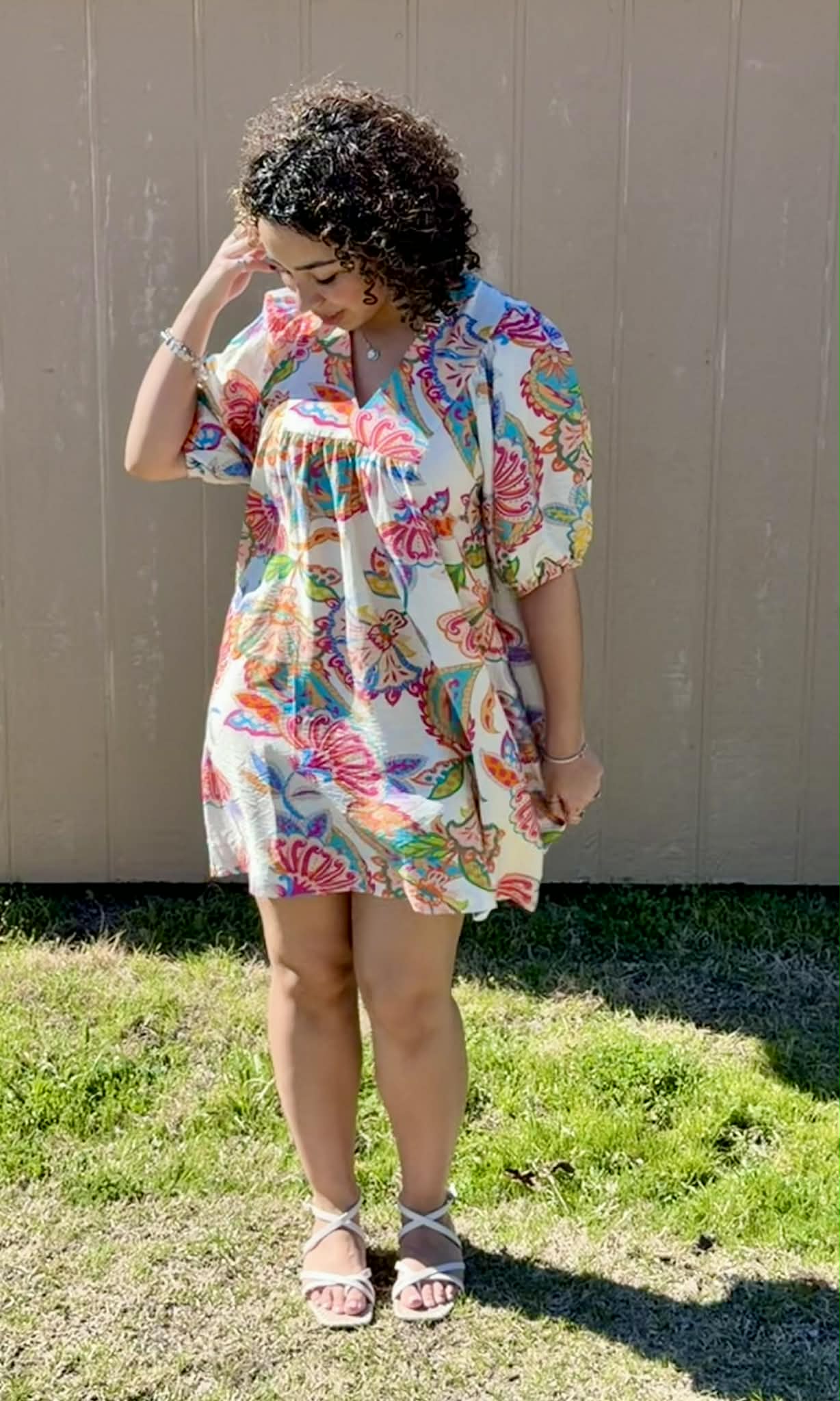 Umgee mixed paisley mini dress cream