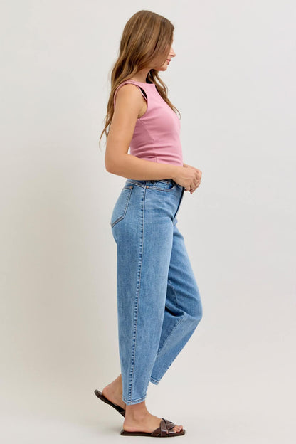 Judy Blue HW Barrel Jeans Med Blue