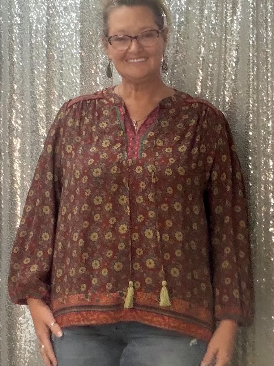 Easel boho brown floral top