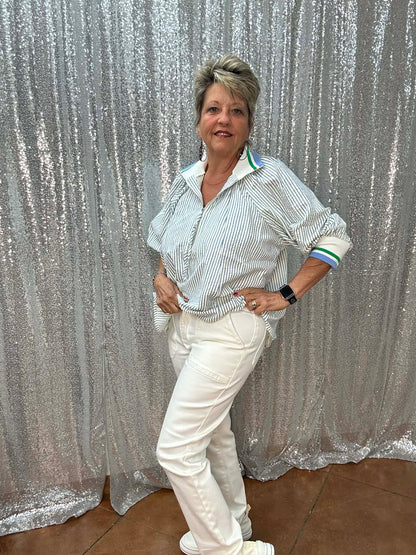 SHE & SKY  Striped top w/zipper